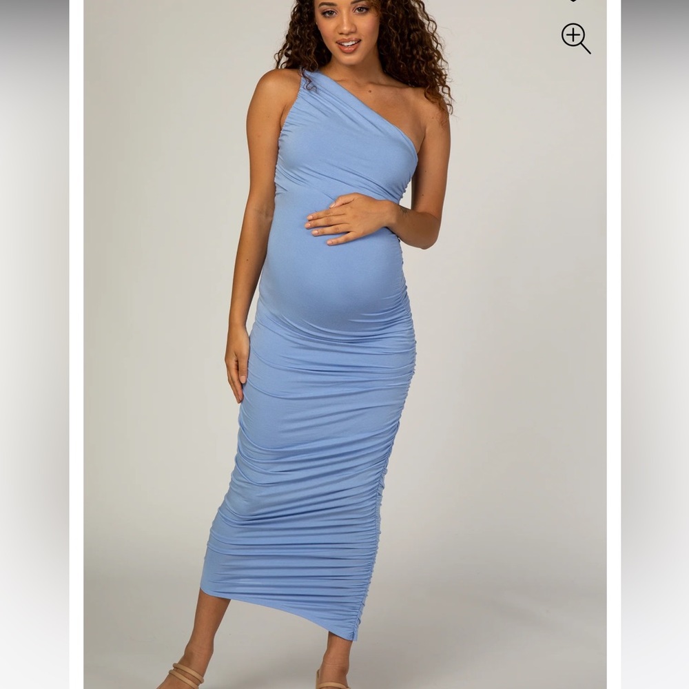 PinkBlush Light Blue Ruched One Shoulder Maternity Dress